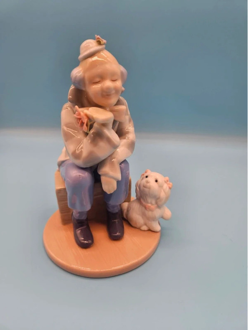 Paul Sebastian Porcelain Clown with Dog Figurine